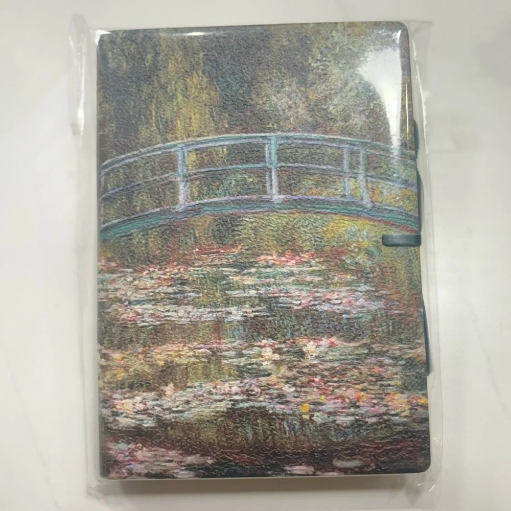 NWT Monet Bridge Over Pond of Water Lilies Leather Journal made in Italy